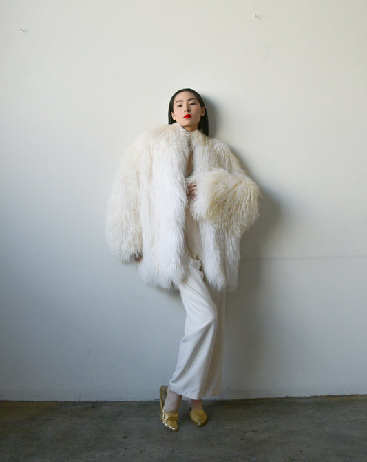 white mongolian lamb fur coat
