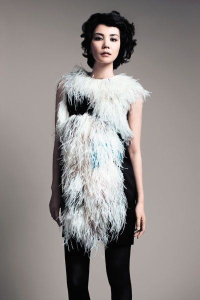 celine by phoebe philo pre-fall 2010 ostrich feather mini dress