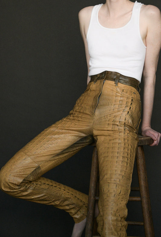 gianfranco ferre croc embossed leather pants