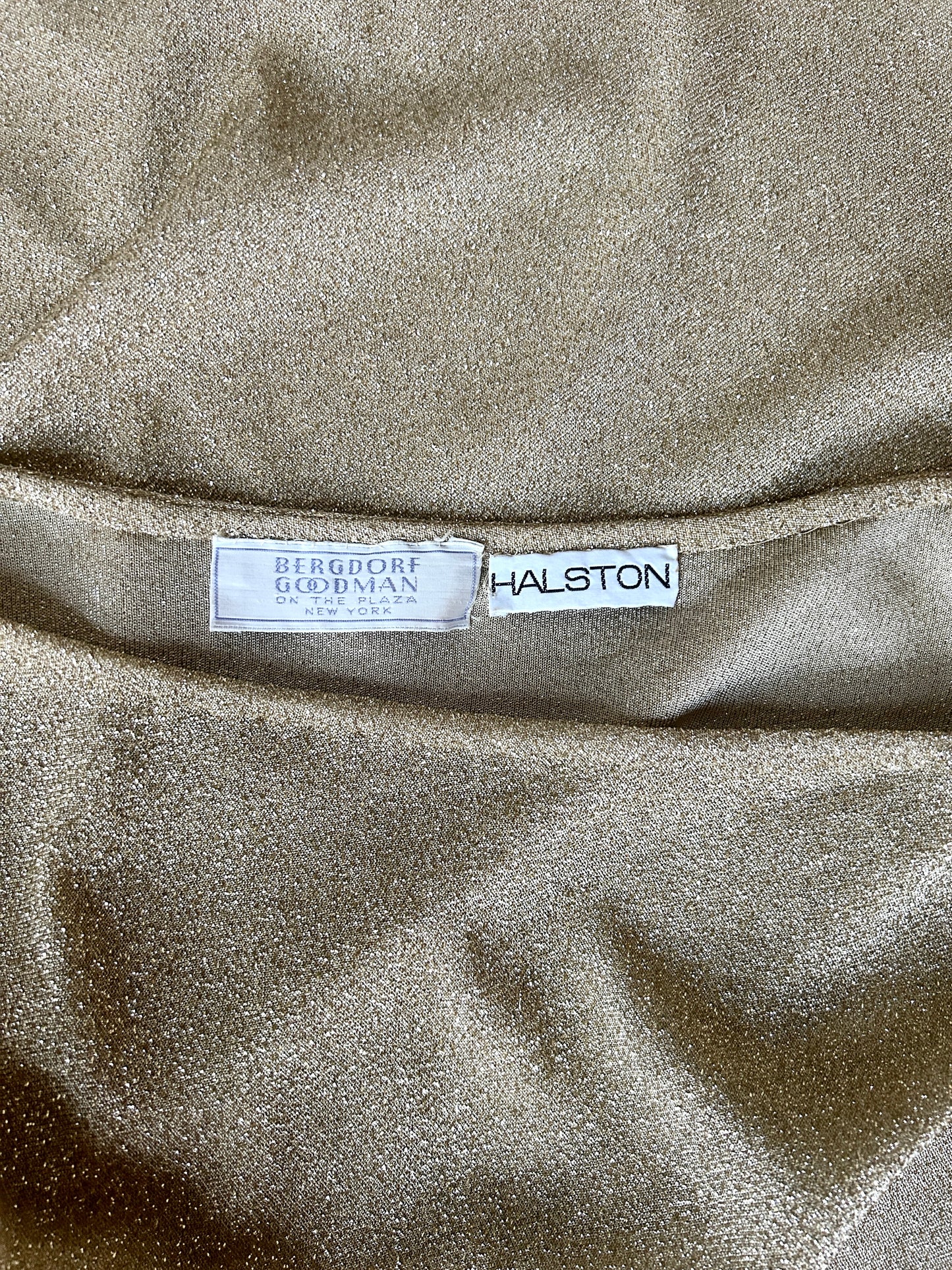 1979 halston couture gold lamé one shoulder grecian dress