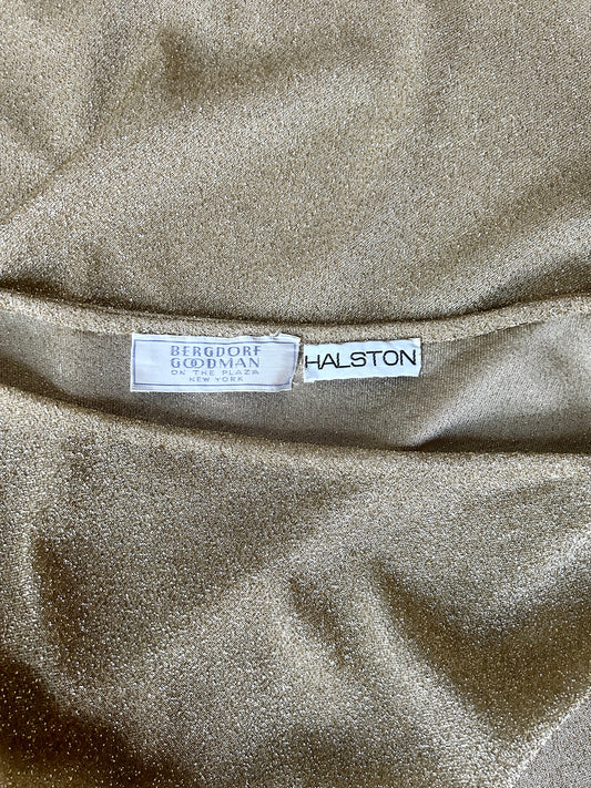 1979 halston couture gold lamé one shoulder grecian dress