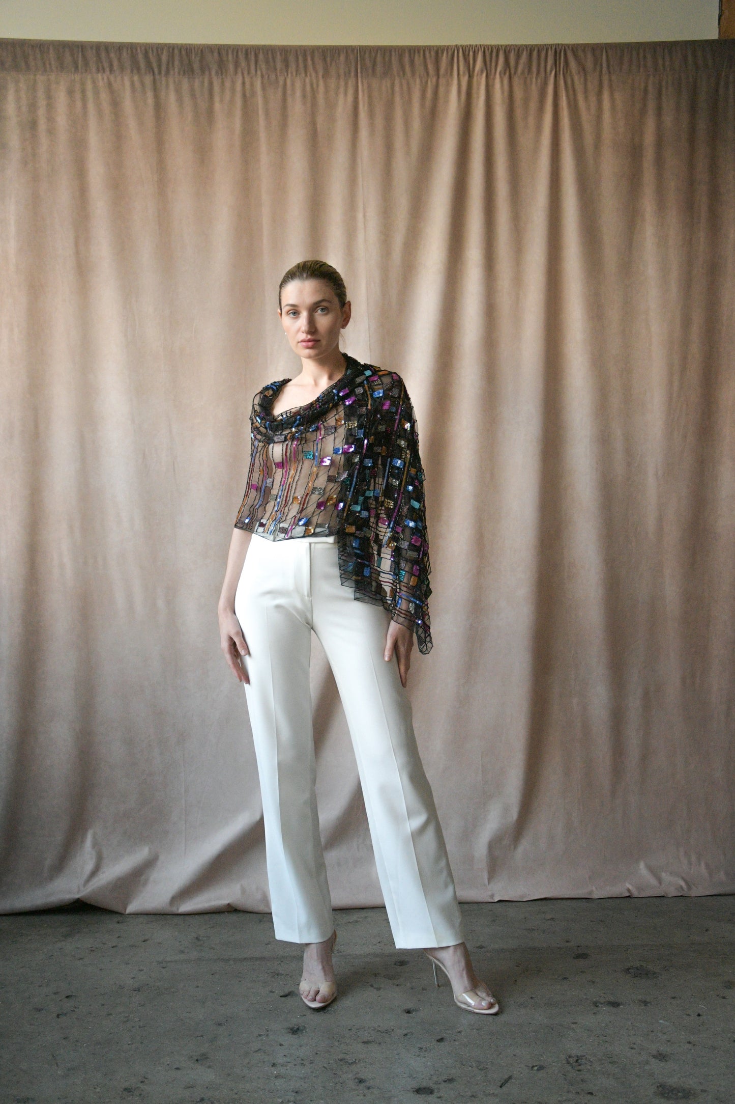 giorgio armani black sequin and bead embellished shawl