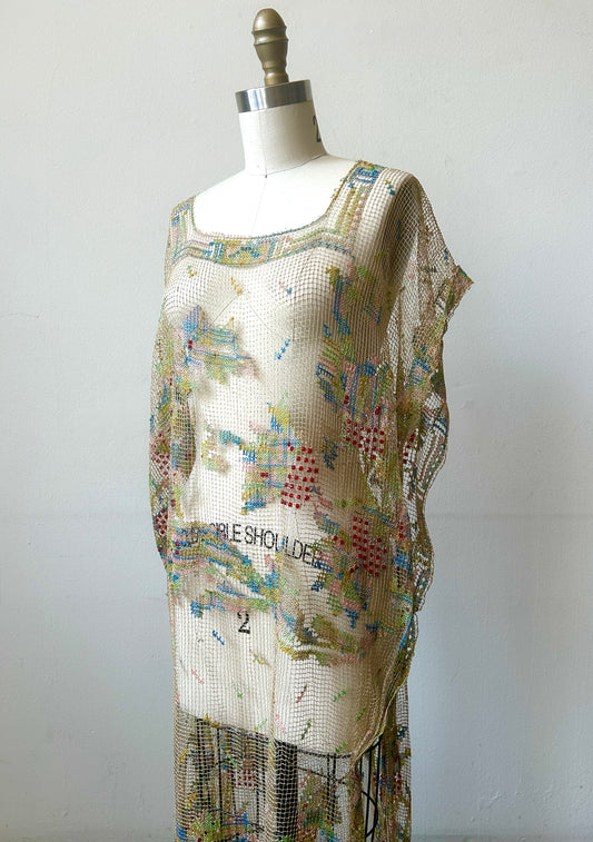 antique beaded filet lace tabard dress