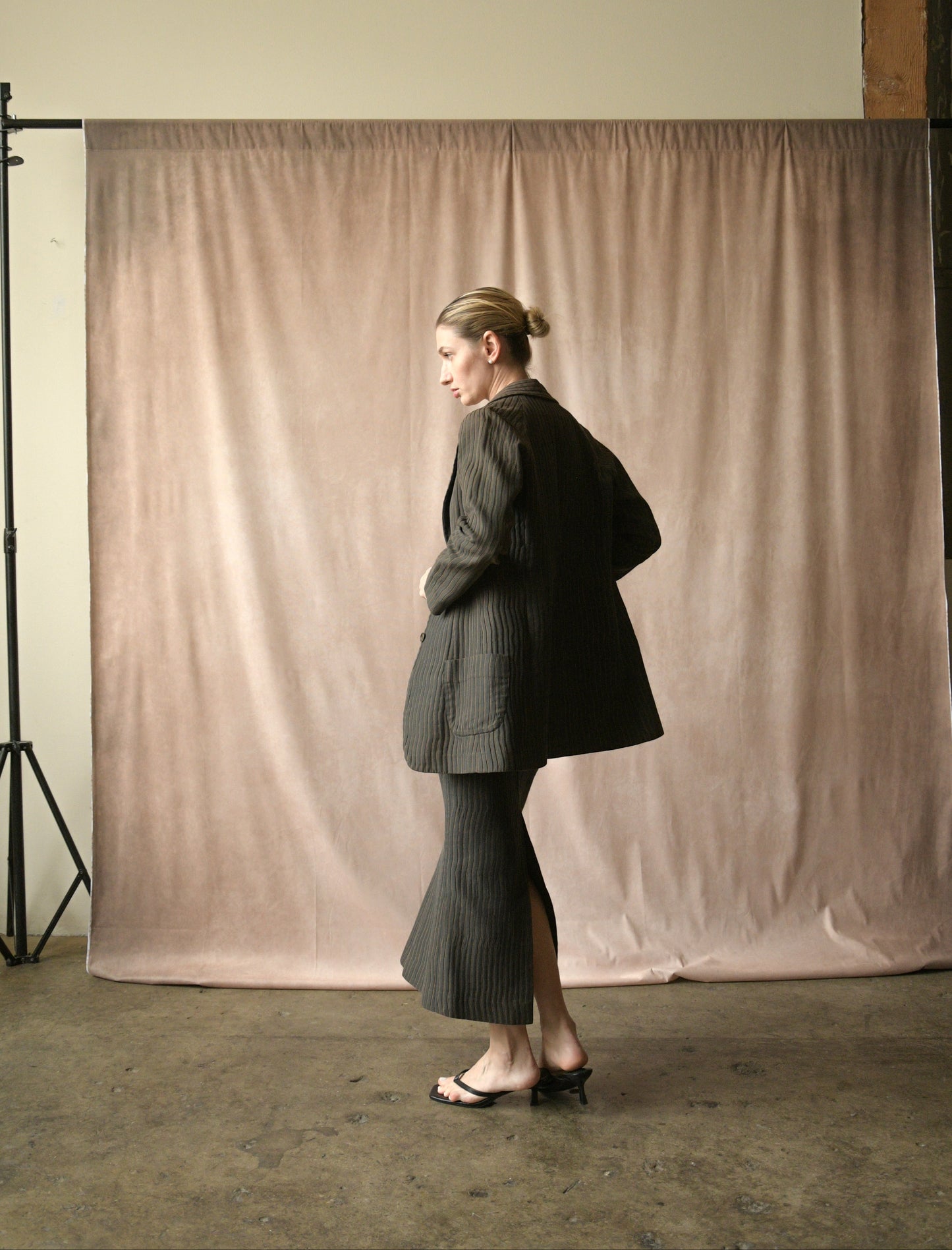 custom cropped three piece skirt suit (romeo gigli)