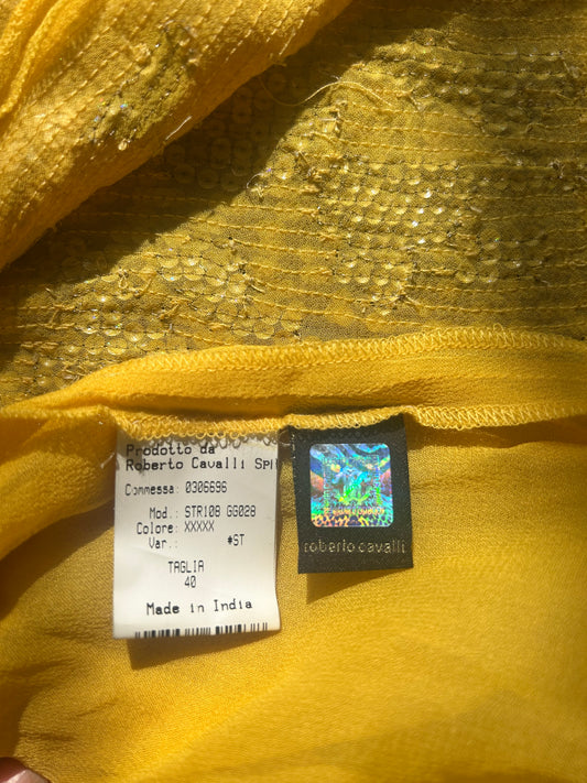 roberto cavalli canary yellow sequin bead mirror embellished dress