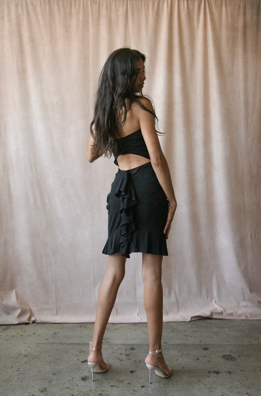 chanel black silk georgette mini dress