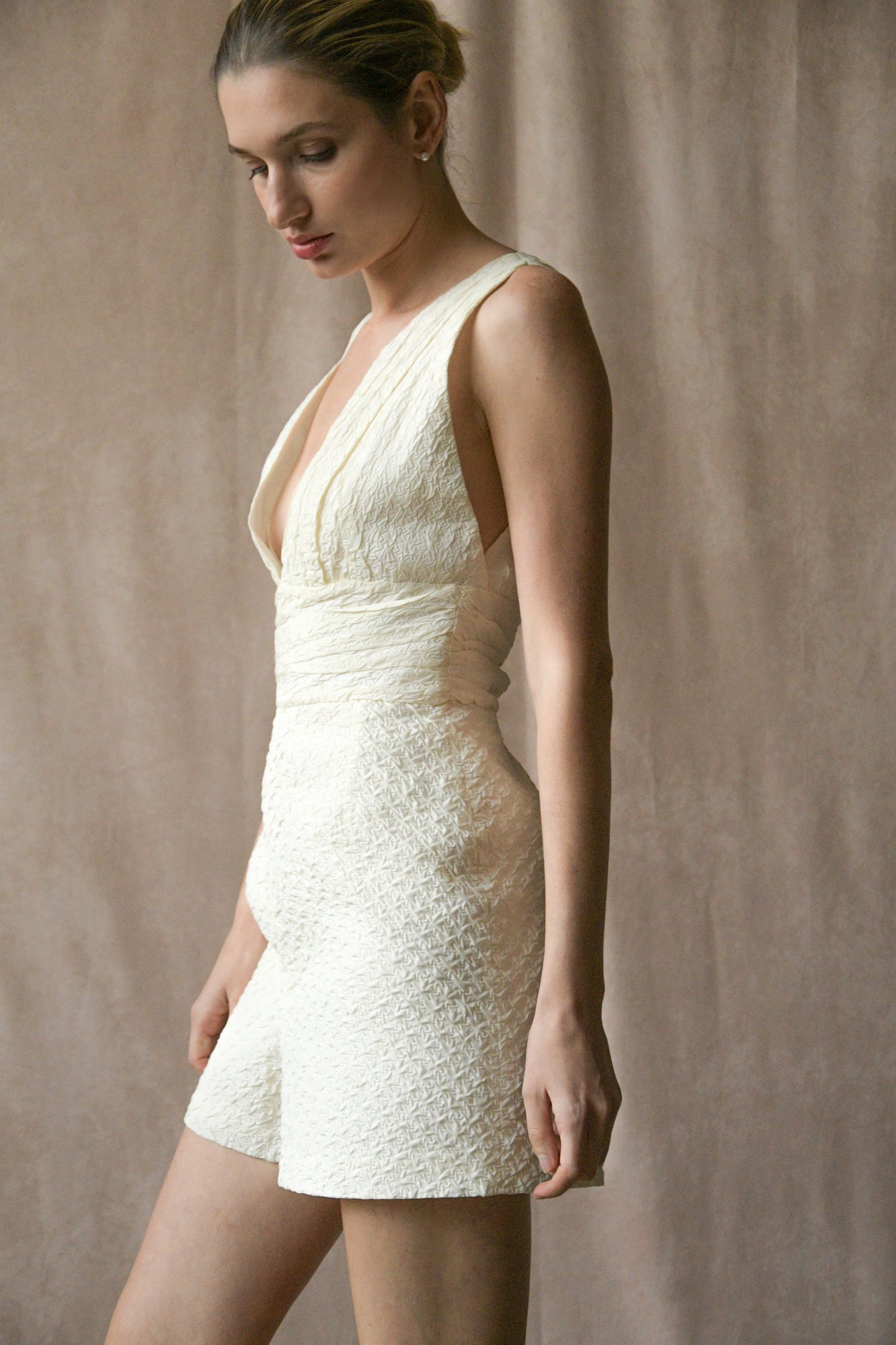 christian dior white contrast textured romper jumpsuit