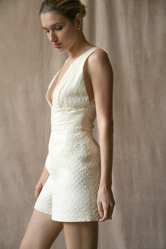 christian dior white contrast textured romper jumpsuit