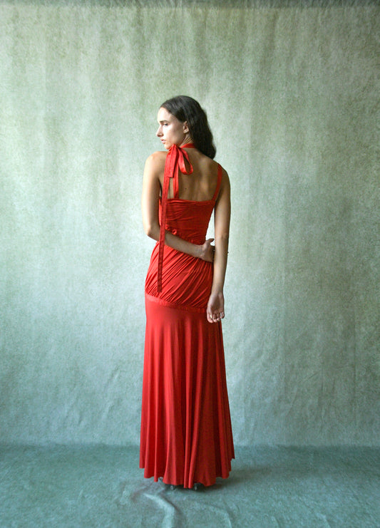 donna karan fall winter 2005 red ruched runway dress