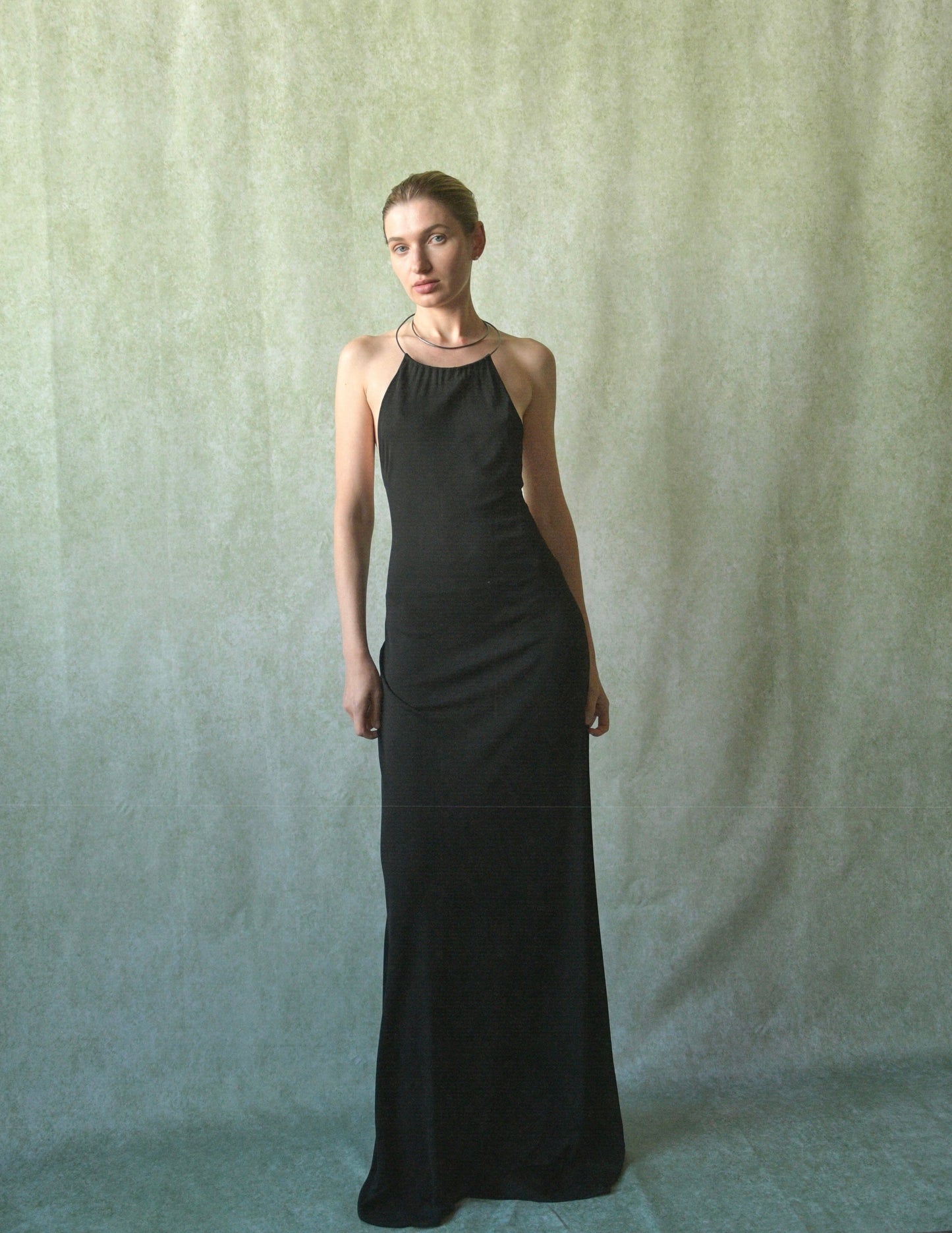 cerruti arte 1881 fw 1996 black halter dress with metal ring collar