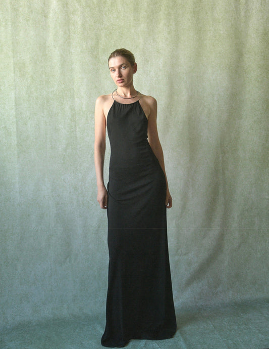 cerruti arte 1881 fw 1996 black halter dress with metal ring collar