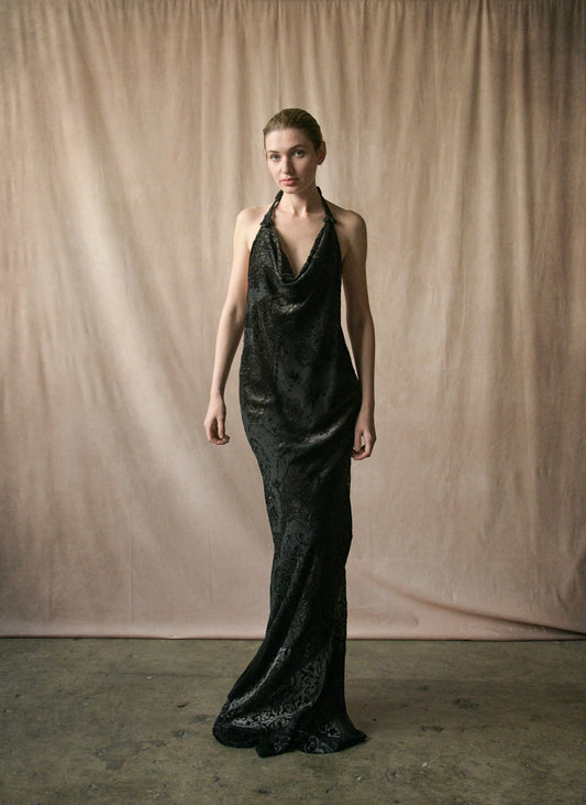roberto cavalli fall winter 2004 black open back slinky dress