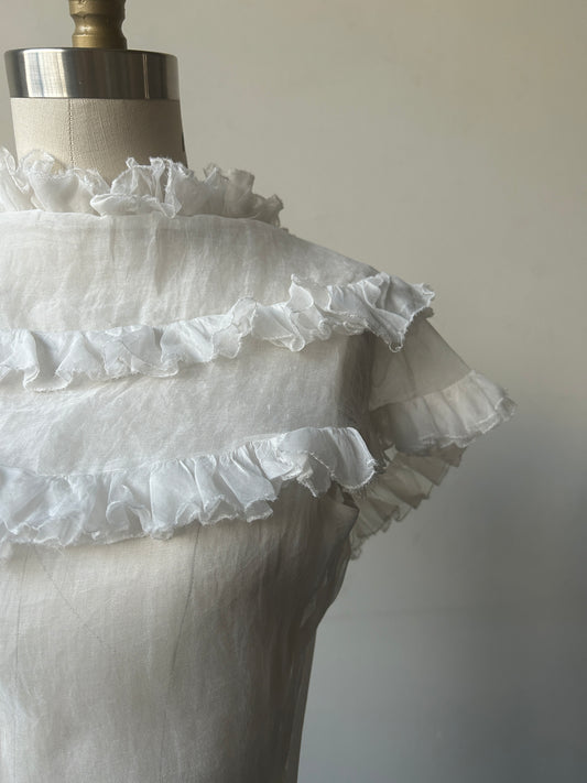 1930s white organdy tiered ruffle dress