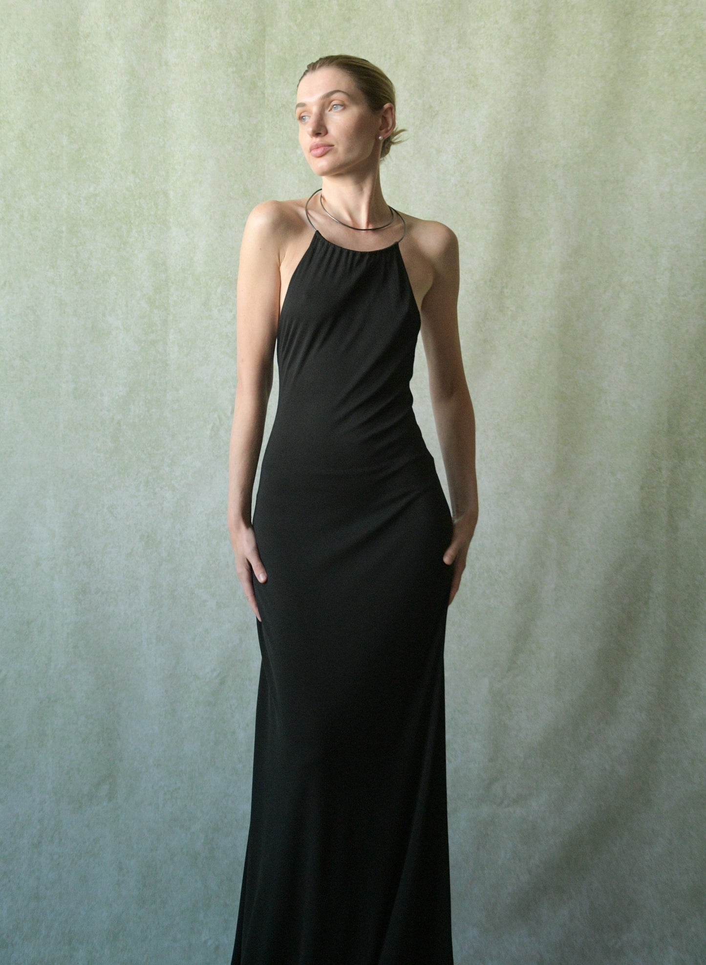 cerruti arte 1881 fw 1996 black halter dress with metal ring collar