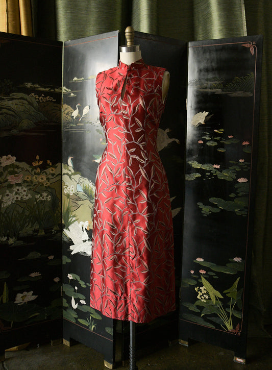 prada spring 1997 red silk vine chinoiserie dress