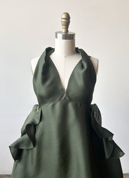 yves saint laurent ss 2012 green silk organza ruffle dress