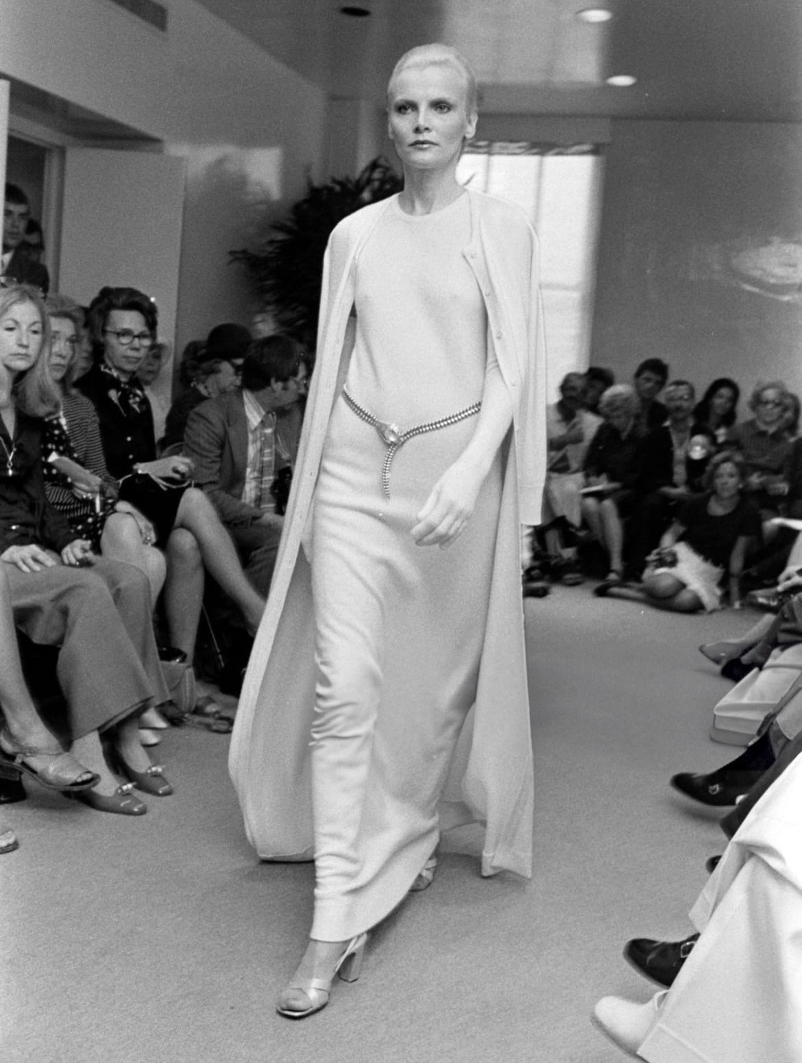 1973 halston cashmere long cardigan dress