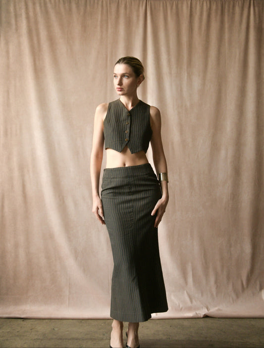 custom cropped three piece skirt suit (romeo gigli)