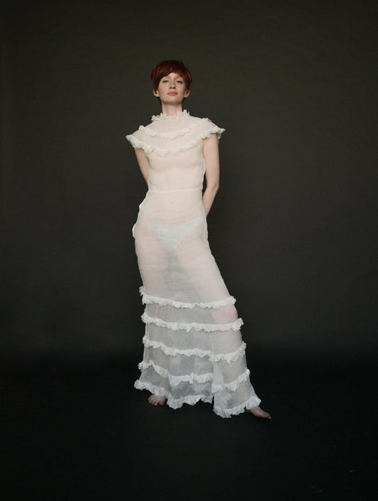 1930s white organdy tiered ruffle dress