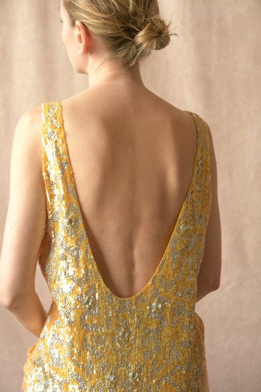 roberto cavalli canary yellow sequin bead mirror embellished dress