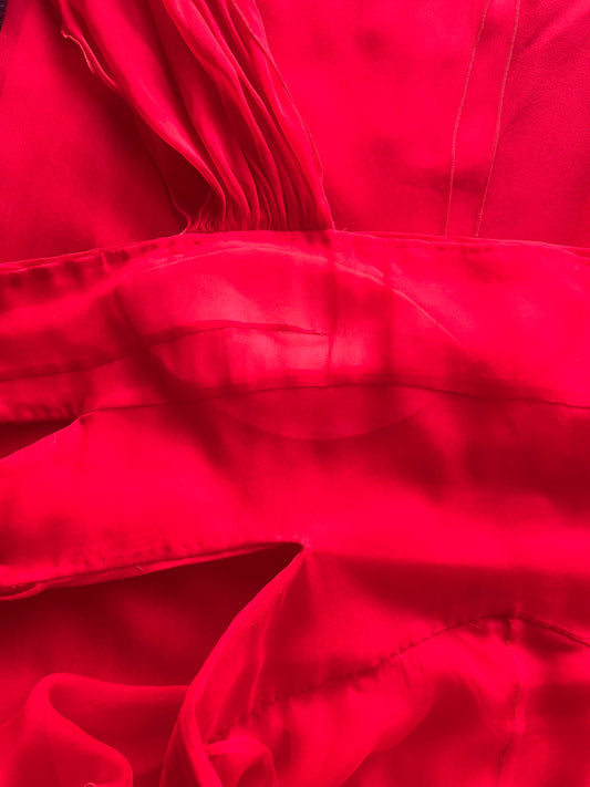 valentino ss 2007 red silk plisse halter dress with train