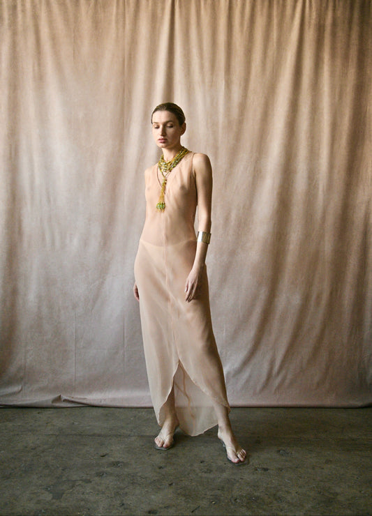 1970s halston semi sheer nude dress