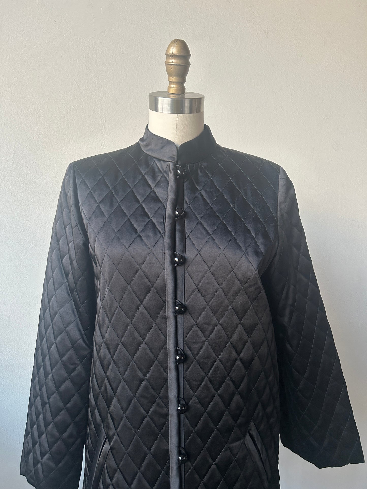 fw 1975 yves saint laurent black quilted coat