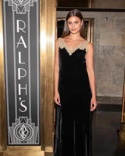 ralph lauren collection black velvet diamante art deco dress