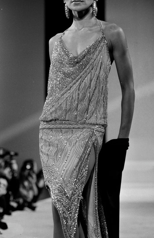 bob mackie spring 1992 gold beaded halter dress
