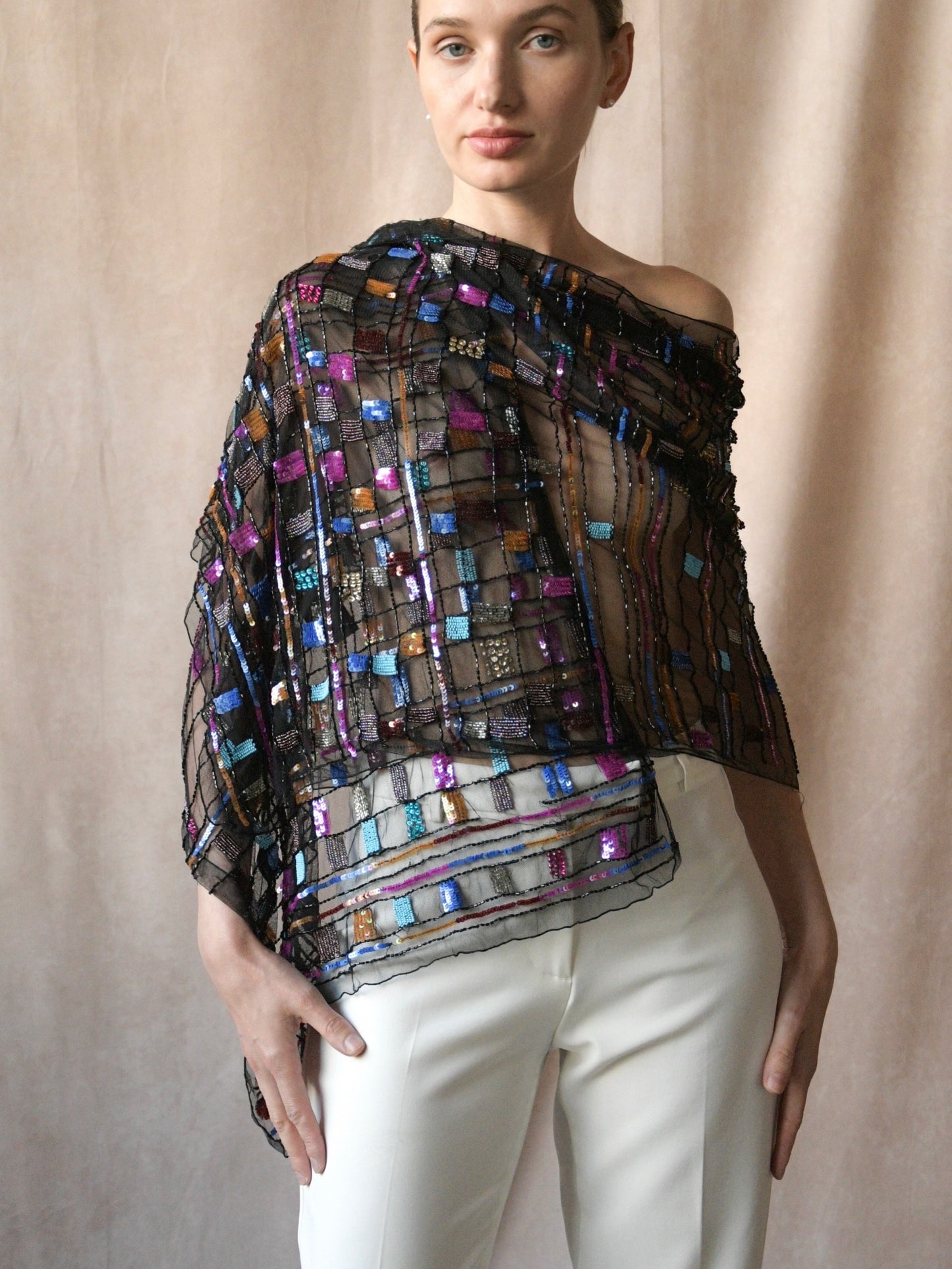 giorgio armani black sequin and bead embellished shawl
