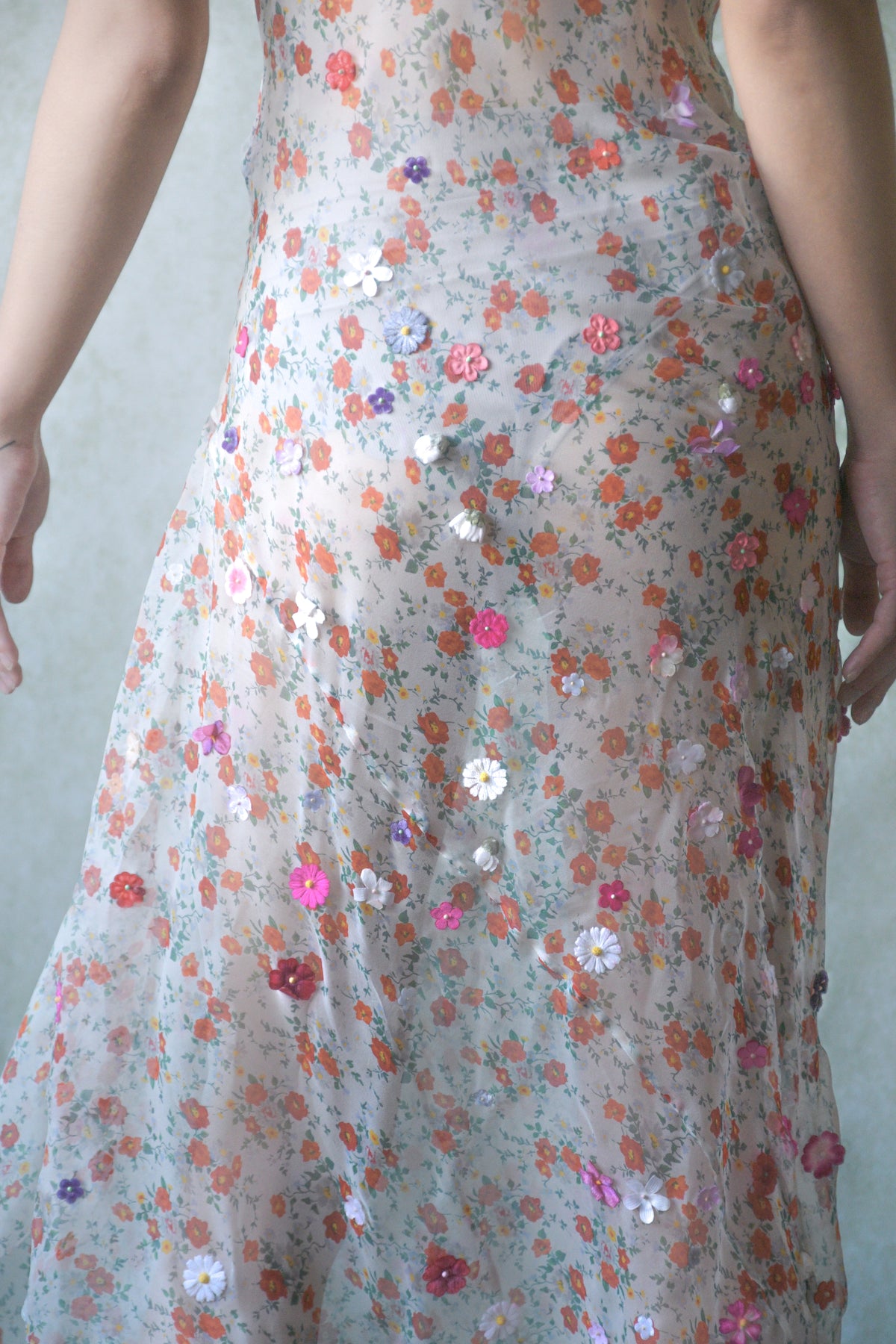 dolce gabbana 1999 sheer silk floral rosette dress