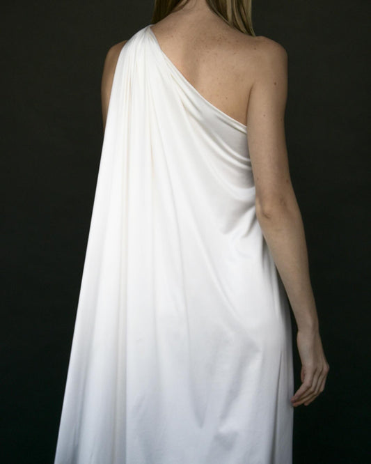 1970s halston white one shoulder dress