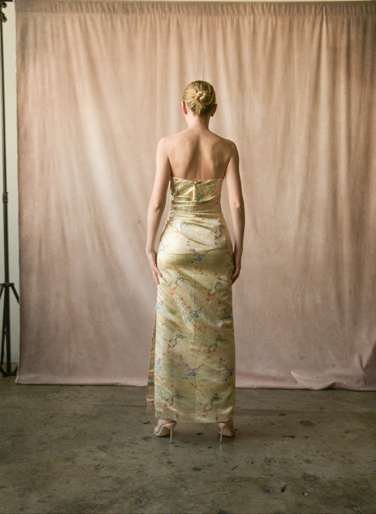 1950s / 60s silk cherry blossom embroidered chinoiserie dress