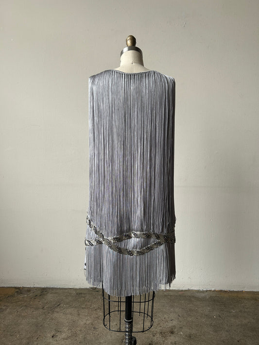 azzaro grey fringe rhinestone mini dress