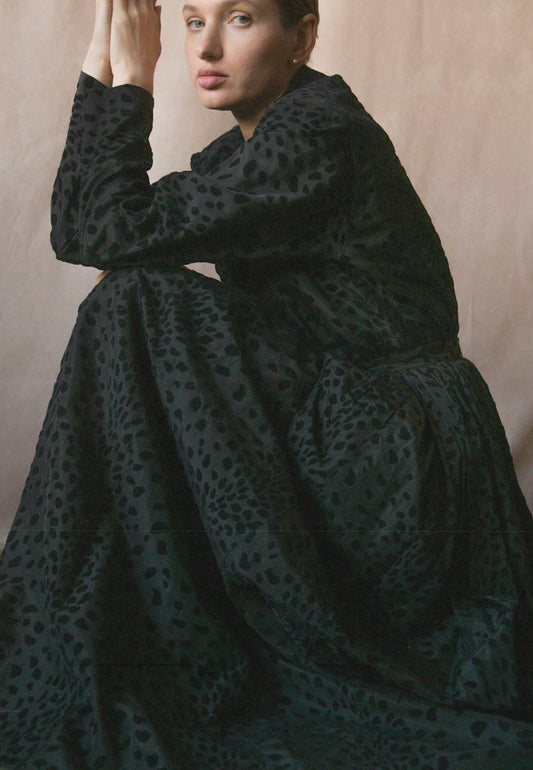 1977 halston black taffeta dot wrap gown