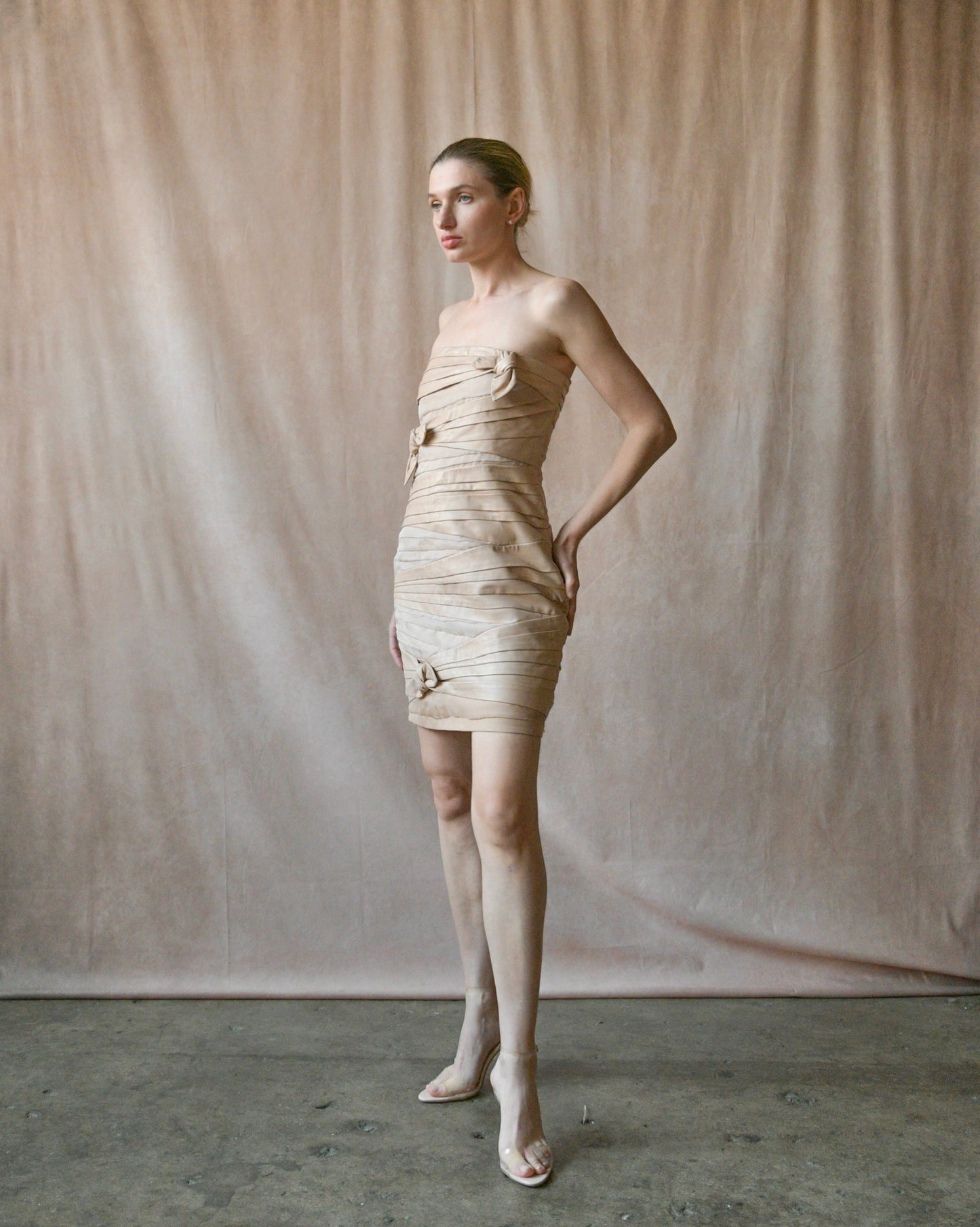 valentino pre fall 2010 pale pink leather silk mini dress
