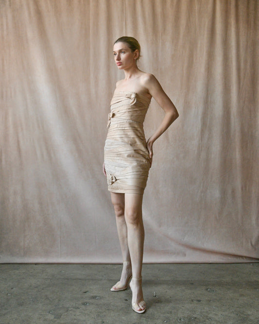 valentino pre fall 2010 pale pink leather silk mini dress