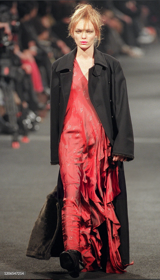 dries van noten fw 1998 silk leaf print ruffle skirt