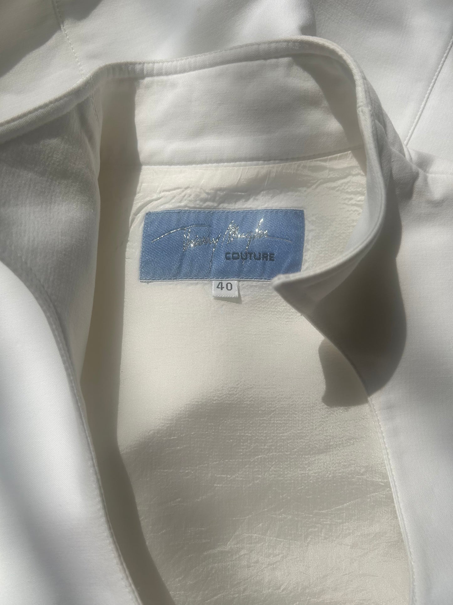 thierry mugler couture white structured cut out top jacket