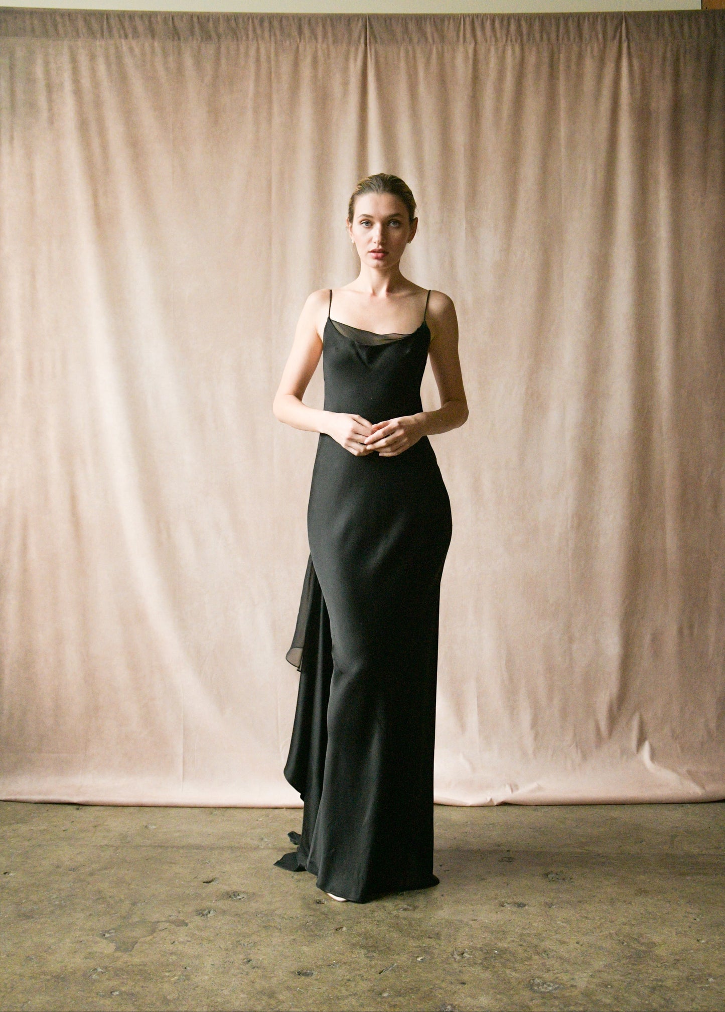 donna karan 1990s black liquid satin open back dress