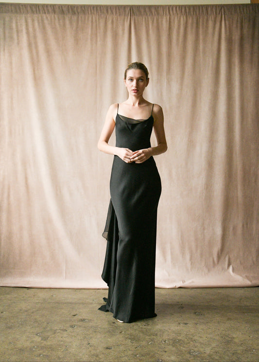 donna karan 1990s black liquid satin open back dress