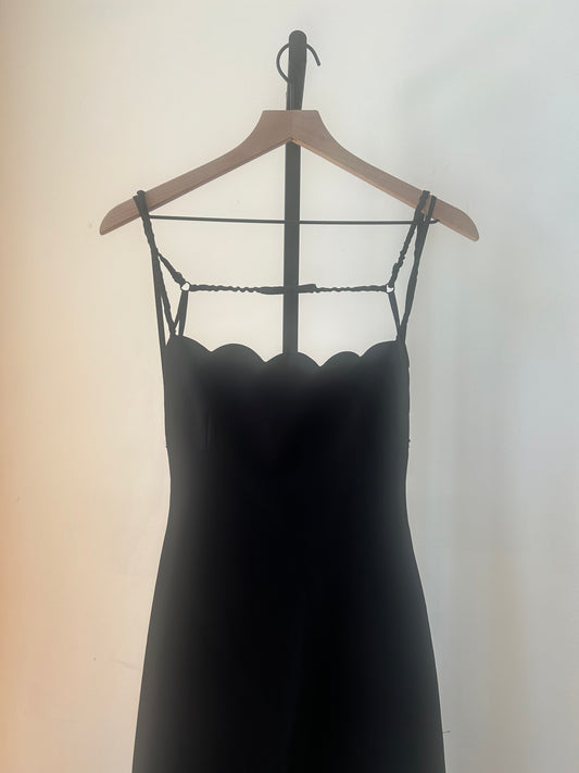 miu miu scallop edge open back dress