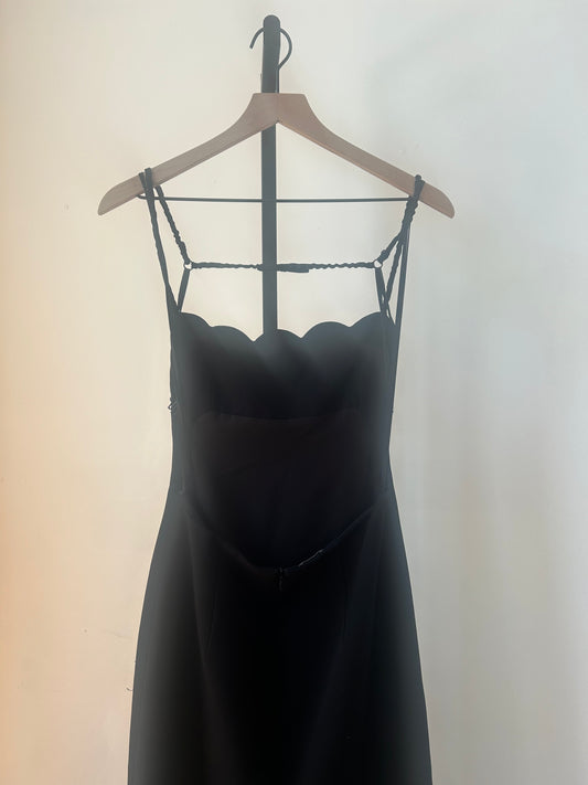 miu miu scallop edge open back dress