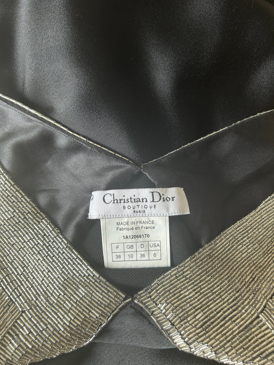 2001 christian dior black satin beaded gown