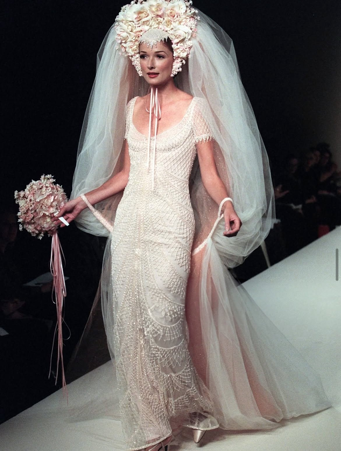 bob mackie spring 1999 white beaded dress for mimi / bella