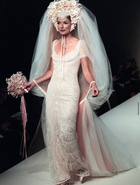 bob mackie spring 1999 white beaded dress for mimi / bella